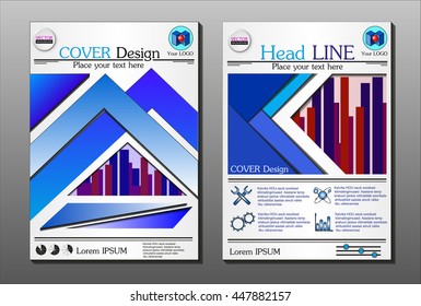 Blue annual report brochure design template vector, Leaflet cover presentation abstract flat background