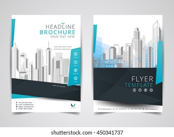 Blue annual report brochure flyer design vector, Leaflet cover presentation of building background, layout in A4 size.