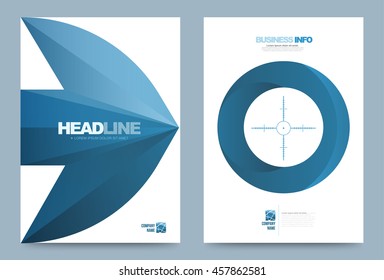 Blue Annual report brochure flyer design template vector arrow target style, Leaflet cover presentation abstract technology background, layout in A4 size. Vector illustration.