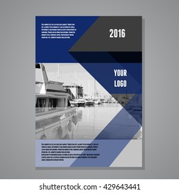 Blue annual report or Brochure template A4 size. Replace auto traced photo with your own.