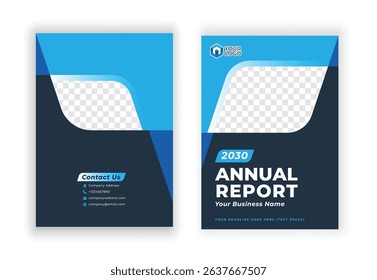 Blue annual report company brochure template A4 size printable design cover. Can be use to leaflet, brochure, layout design, portfolio, magazine, poster, corporate abstract presentation background.