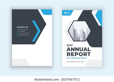 Blue annual report company brochure template A4 size printable design cover. Can be use to leaflet, brochure, layout design, portfolio, magazine, poster, corporate abstract presentation background.