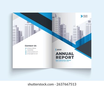 Blue annual report company brochure template A4 size printable design cover. Can be use to leaflet, brochure, layout design, portfolio, magazine, poster, corporate abstract presentation background.