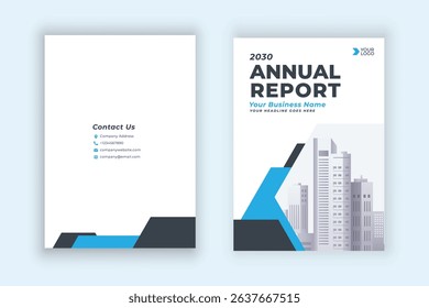 Blue annual report company brochure template A4 size printable design cover. Can be use to leaflet, brochure, layout design, portfolio, magazine, poster, corporate abstract presentation background.