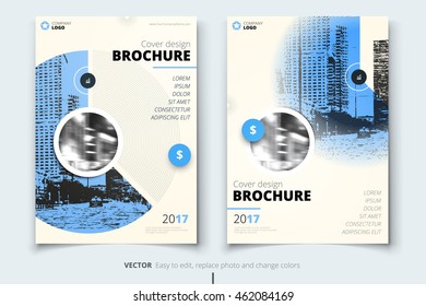 Blue Annual report design. Corporate business template for brochure, catalog, magazine. Layout with modern abstract circles and light background, round shape. Creative poster, flyer or banner concept