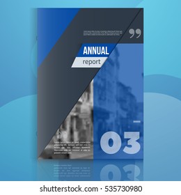 Blue annual report design template vector with blured photo, Leaflet cover for presentation. Business book cover, flyer, professional corporate identity in modern style