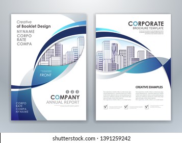 Blue annual report leaflet brochure flyer template design, book and magazine cover layout design, abstract business presentation template design.