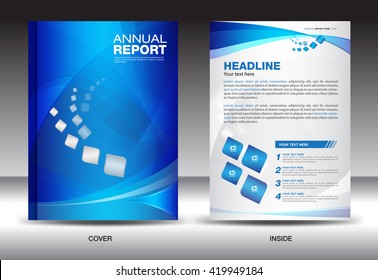 Blue Annual Report Broschüre Broschüre Flugblatt Muster A4 Größe Design, Gestaltung der Buchabdeckung, Abstrakte Präsentationsvorlagen, Poster, Merkblatt, Newsletter, Poster, Vektorgrafik