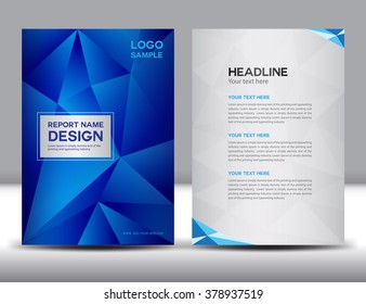 blue Annual report template, brochure flyer, cover design, polygon background, portfolio, Leaflet, presentation, book , booklet, catalog, brochure flyer, magazine ads, newsletter, poster