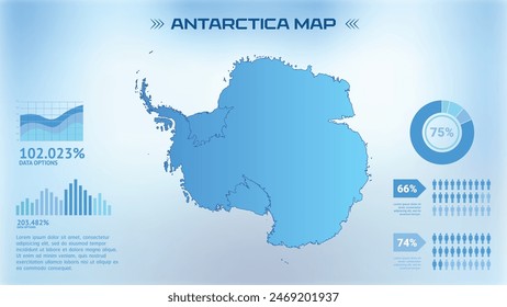 Blue Antarctica Map with States, Political Antarctica infographic map vector illustration
