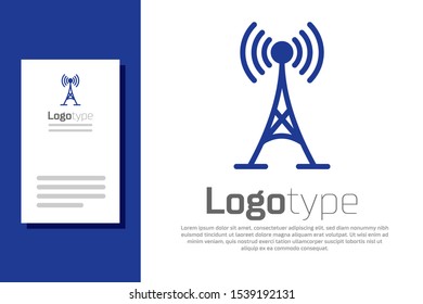 Blue Antenna icon isolated on white background. Radio antenna wireless. Technology and network signal radio antenna. Logo design template element. Vector Illustration