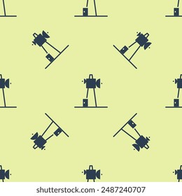 Blue Antenna icon isolated seamless pattern on yellow background. Radio antenna wireless. Technology and network signal radio antenna.  Vector