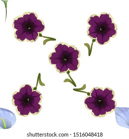 Blue Anthurium Tailflower. Violet Petunia. Vector illustration. Seamless background pattern. Floral botanical flower. Wild leaf wildflower isolated. Exotic tropical hawaiian jungle. Fabric wallpaper.