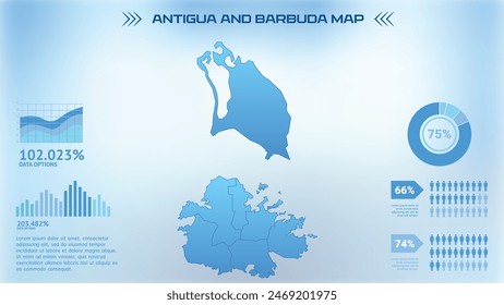 Blue Antigua and Barbuda Map with States, Political Antigua and Barbuda infographic map vector illustration
