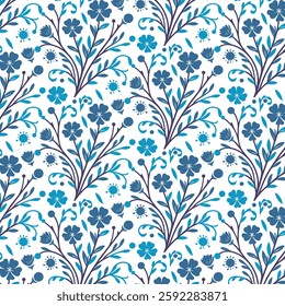 blue antique floral pattern with elegant circular elements for fabric and fashion design
