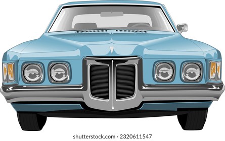 anticuario azul retro viejo clásico vintage carrera deportes de músculo americano estilo de coche lado delantero ilustración vectorial