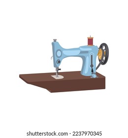 Blue antique sewing machine. Vector illustration art