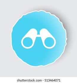 Blue app button with Binoculars icon on white.