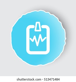 Blue app button with Cardiogram Clipboard icon on white.