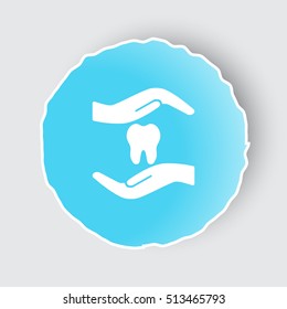 Blue app button with Dental Care icon on white.