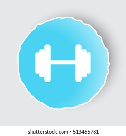 Blue app button with Dumbbell icon on white.