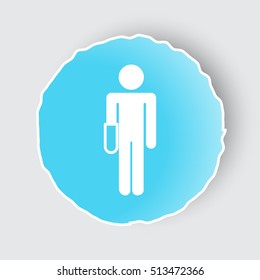 Blue app button with Hand icon on white.