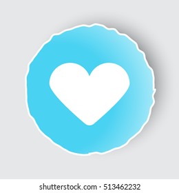 Blue app button with Heart icon on white.