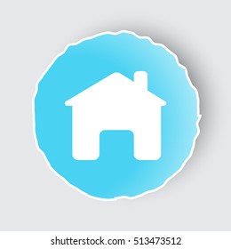 Blue app button with Home icon on white.
