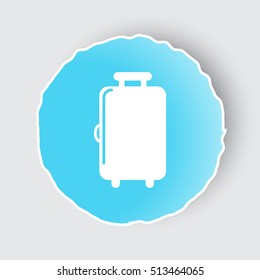 Blue app button with Luggage icon on white.