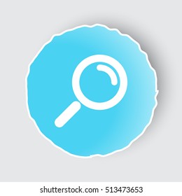 Blue app button with Magnifying Glass icon on white.