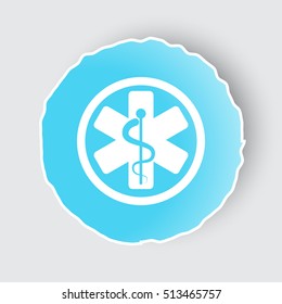 Blue app button with Medical  icon on white.