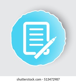 Blue app button with Pen And Paper icon on white.
