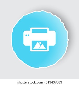 Blue app button with Photo Printing icon on white.