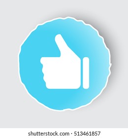 Blue app button with Thumb Up icon on white.