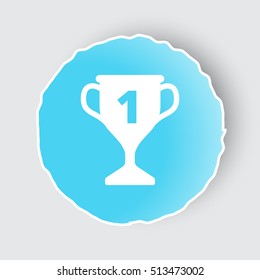 Blue app button with Trophy icon on white.