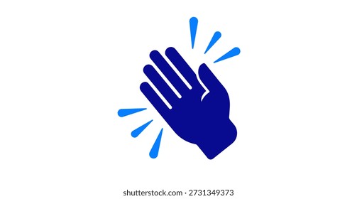Gesto de aplauso azul del icono de la mano que aplaude aislado en fondo negro oscuro