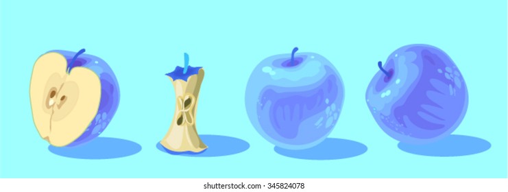 Blue apple fruit set. Vector