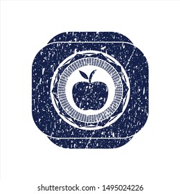 Blue apple icon inside distress with rubber seal texture