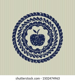 Blue apple icon inside distress grunge seal