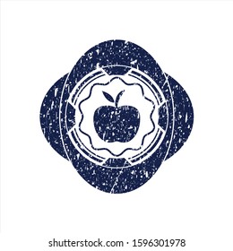 Blue apple icon inside distress rubber grunge texture stamp
