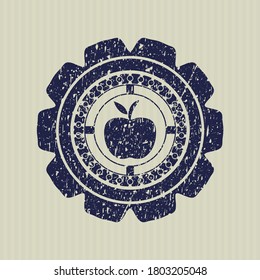 Blue apple icon inside rubber stamp with grunge texture. 