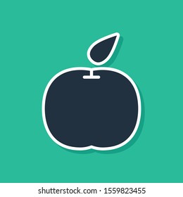 Blue Apple icon isolated on green background. Fruit with leaf symbol.  Vector Illustration