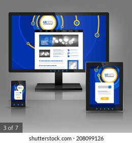 Blue application template design for gadgets with digital circles. Elements of stationery.