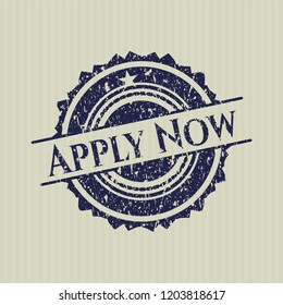 Blue Apply Now distressed rubber seal