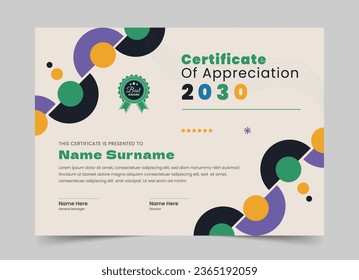 Blue Appreciation and Achievement Certificate Template Design, Clean modern certificate, Diploma Certificate vector template, achievement certificate with a badge