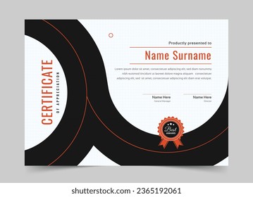 Diseño de plantillas de certificado de reconocimiento y logro azul, certificado moderno limpio, plantilla de vector de certificado de diploma, certificado de logro con una insignia