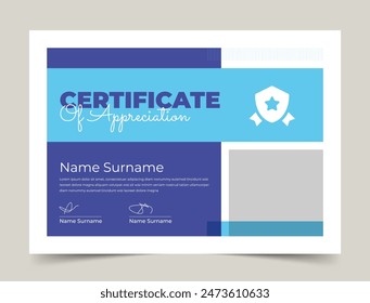 Blue Appreciation Achievement Certificate Template Design, clean and modern pattern, a4 template
