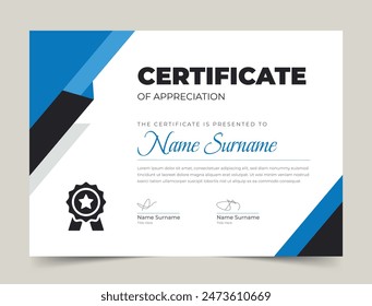 Blue Appreciation Achievement Certificate Vorlage Design, saubere und moderne Muster, A4-Vorlage