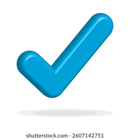 Blue approve 3d check mark icon. Tick symbol in blue color, 3D vector illustration. Accept Check mark icon vector isolated on white background, EPS 10.