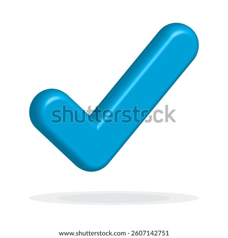Blue approve 3d check mark icon. Tick symbol in blue color, 3D vector illustration. Accept Check mark icon vector isolated on white background, EPS 10.
